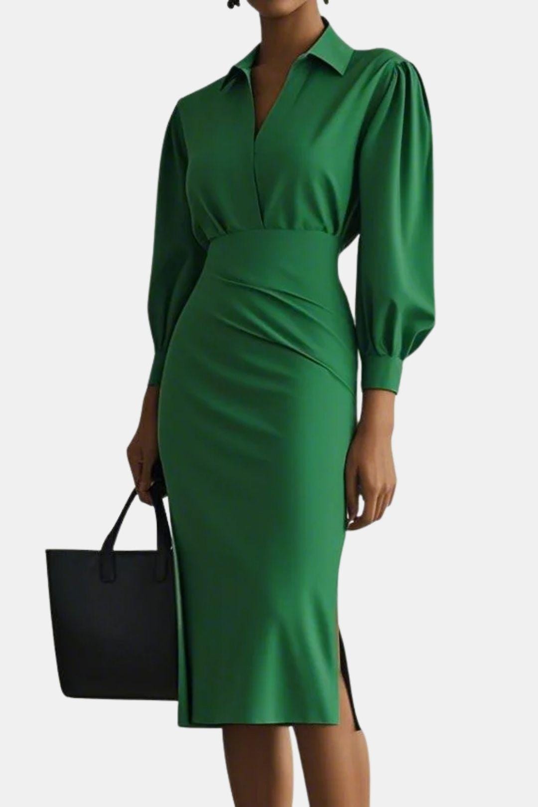 Artemisia – Light Grey Ruched Shirt Collar Two-Piece Skirt Set