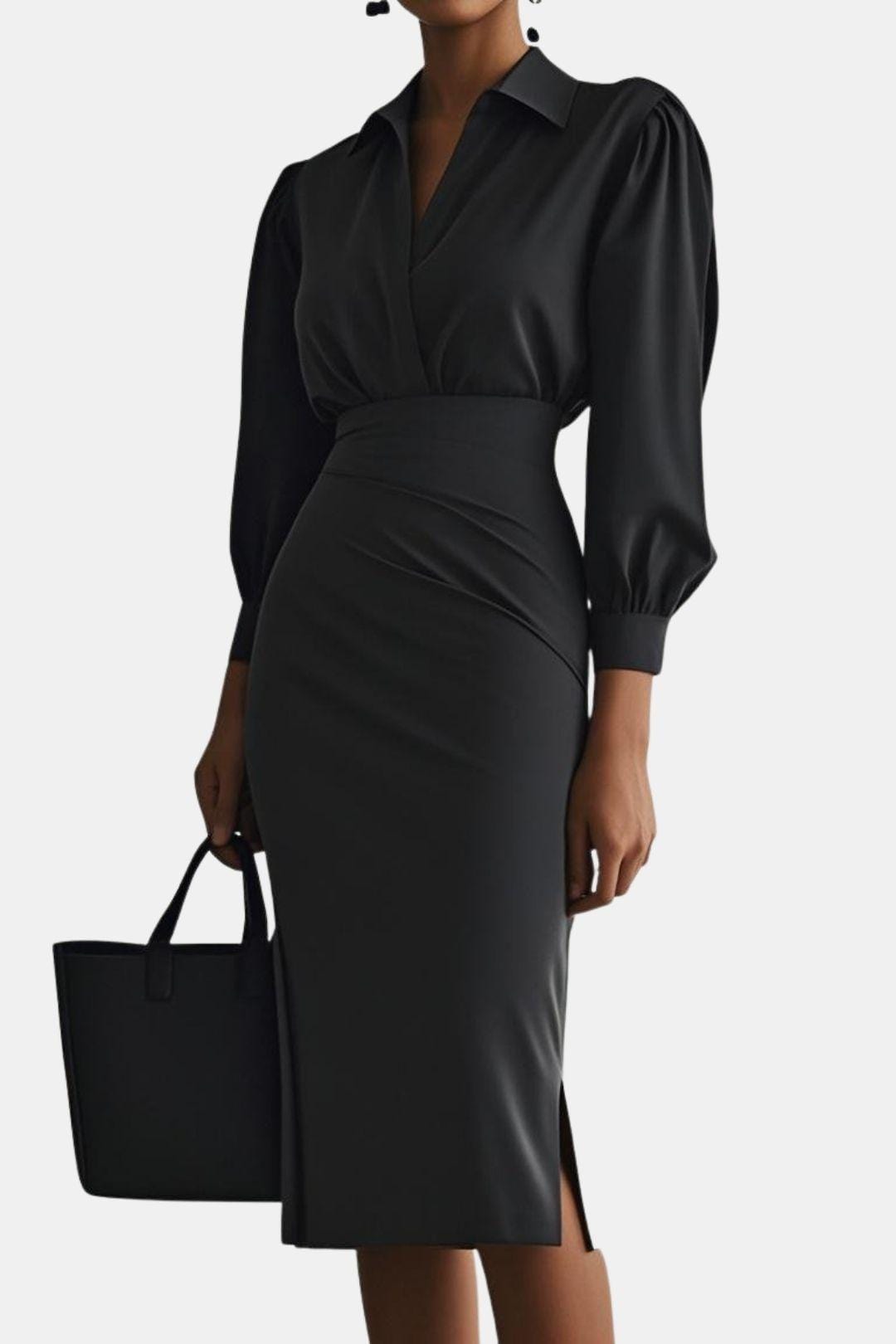 Artemisia – Light Grey Ruched Shirt Collar Two-Piece Skirt Set