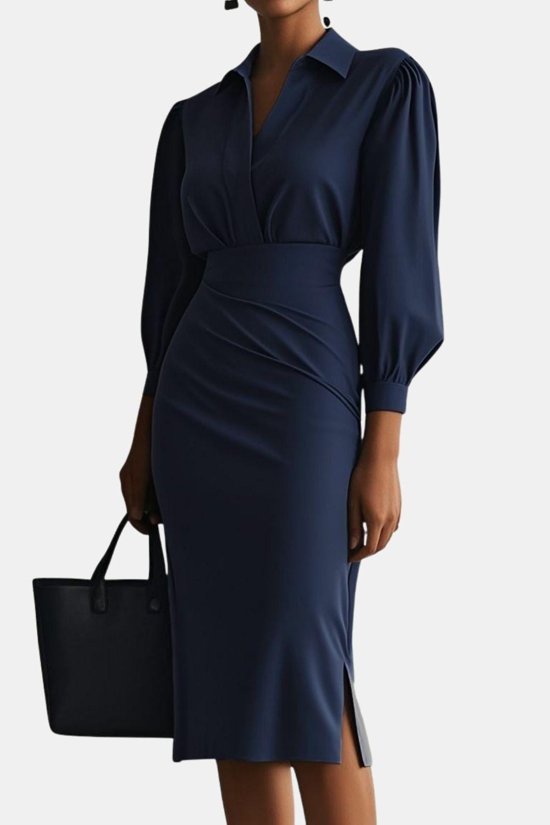 Artemisia – Light Grey Ruched Shirt Collar Two-Piece Skirt Set