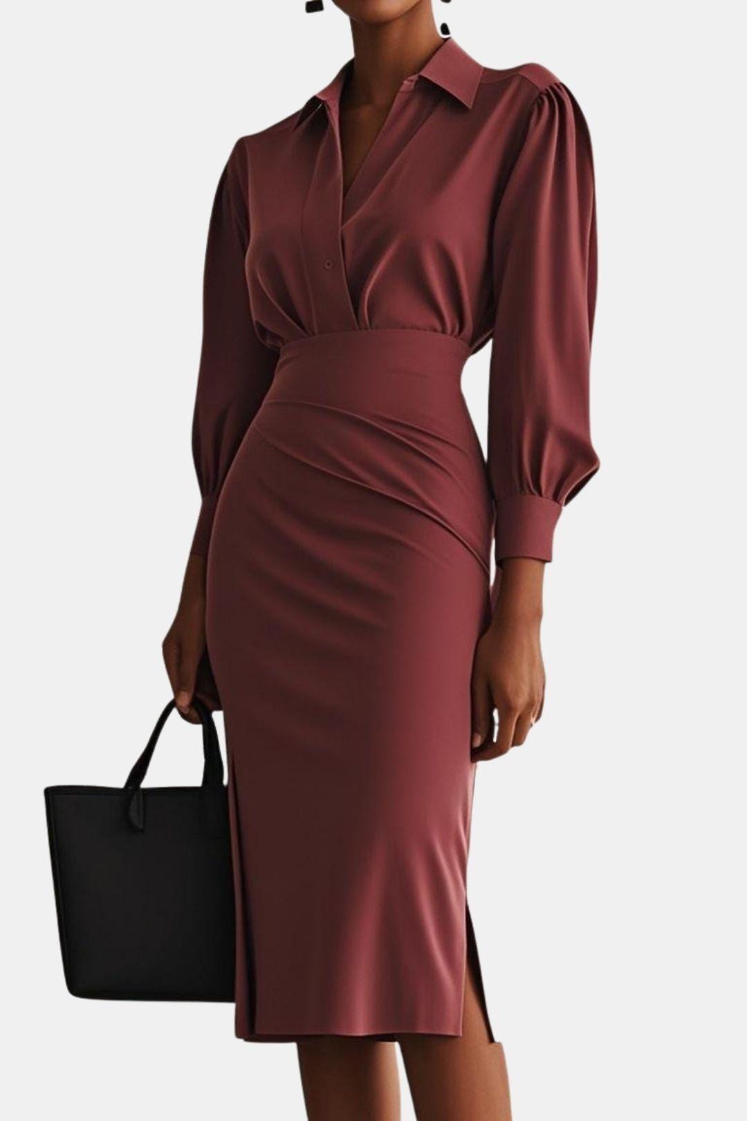 Artemisia – Light Grey Ruched Shirt Collar Two-Piece Skirt Set