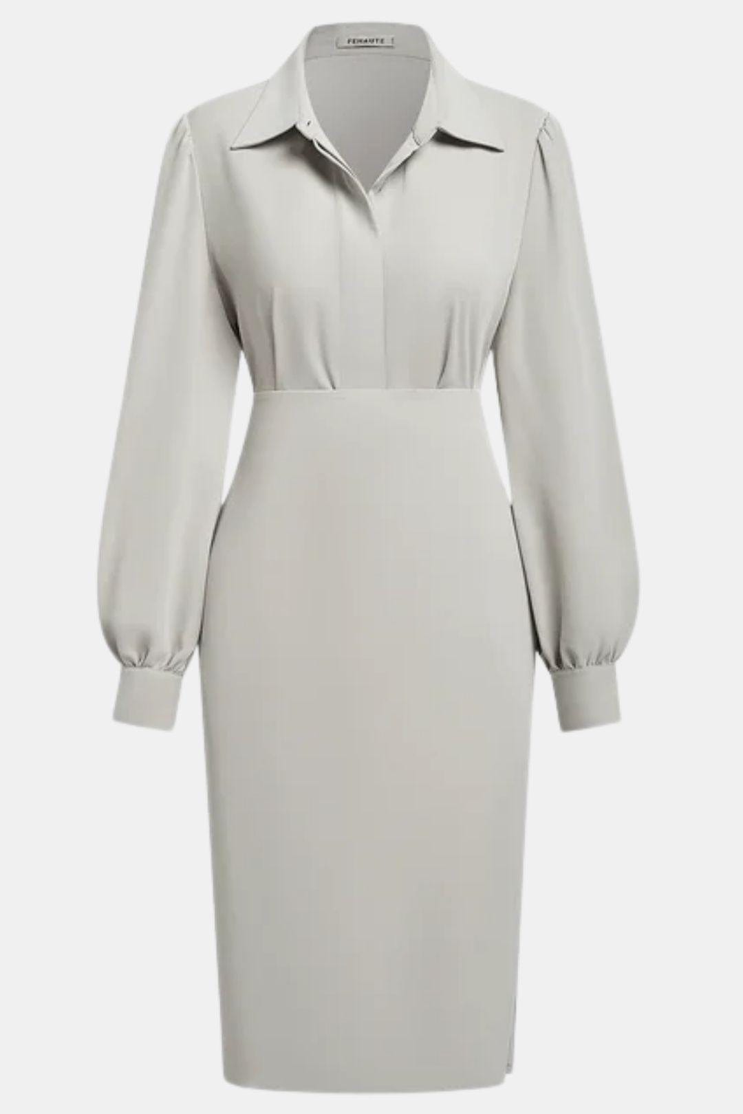 Artemisia – Light Grey Ruched Shirt Collar Two-Piece Skirt Set