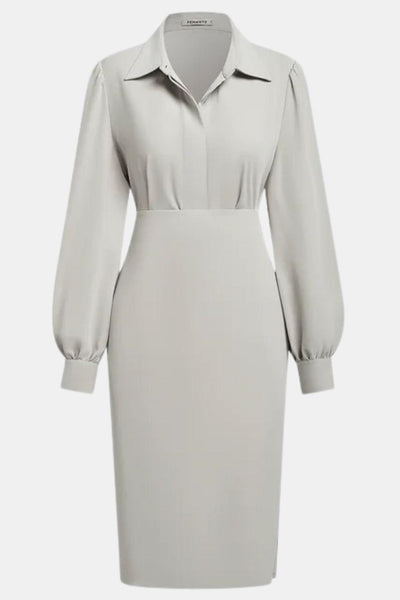 Artemisia – Light Grey Ruched Shirt Collar Two-Piece Skirt Set