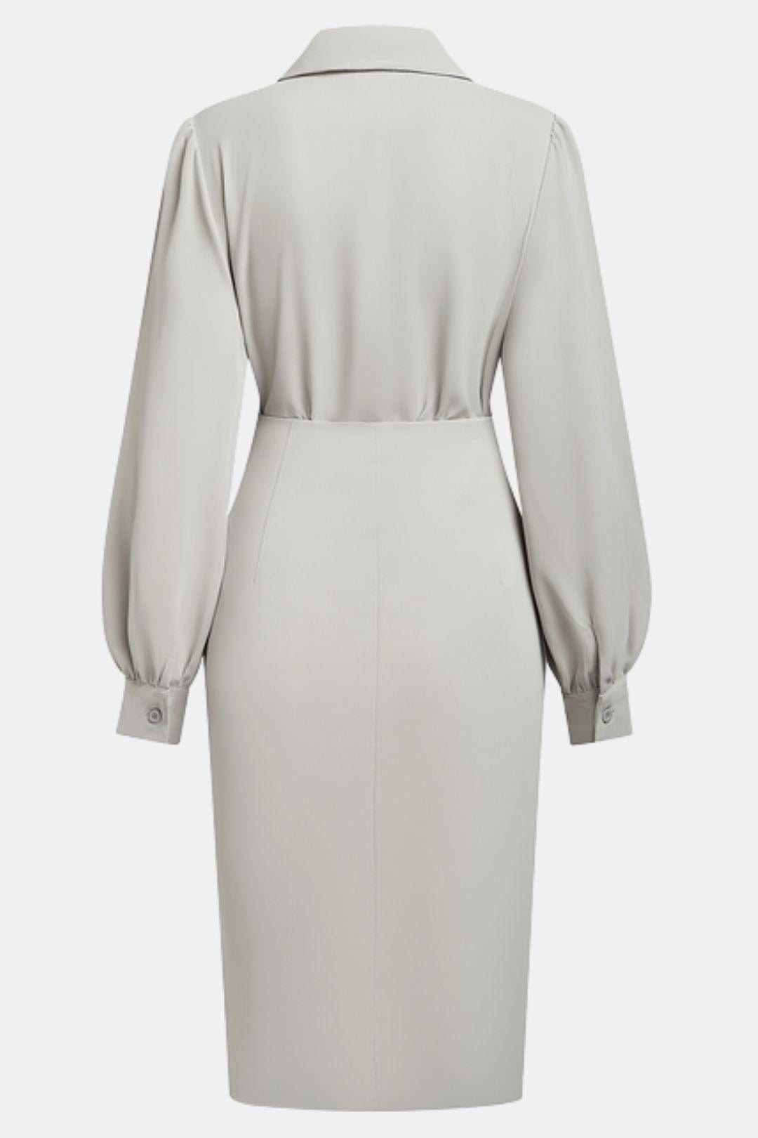Artemisia – Light Grey Ruched Shirt Collar Two-Piece Skirt Set