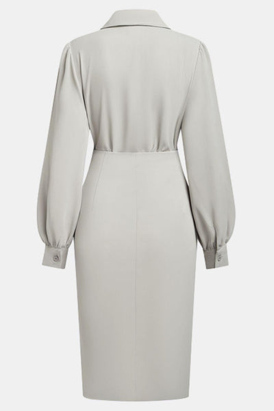 Artemisia – Light Grey Ruched Shirt Collar Two-Piece Skirt Set