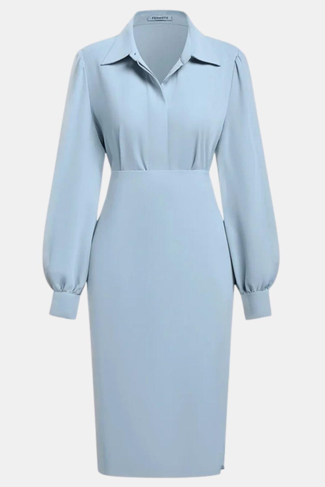 Artemisia – Light Grey Ruched Shirt Collar Two-Piece Skirt Set