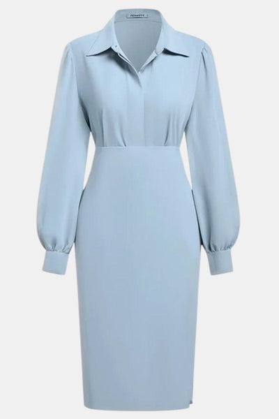 Artemisia – Light Grey Ruched Shirt Collar Two-Piece Skirt Set