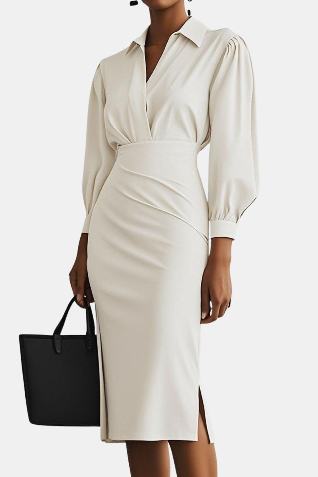 Artemisia – Light Grey Ruched Shirt Collar Two-Piece Skirt Set