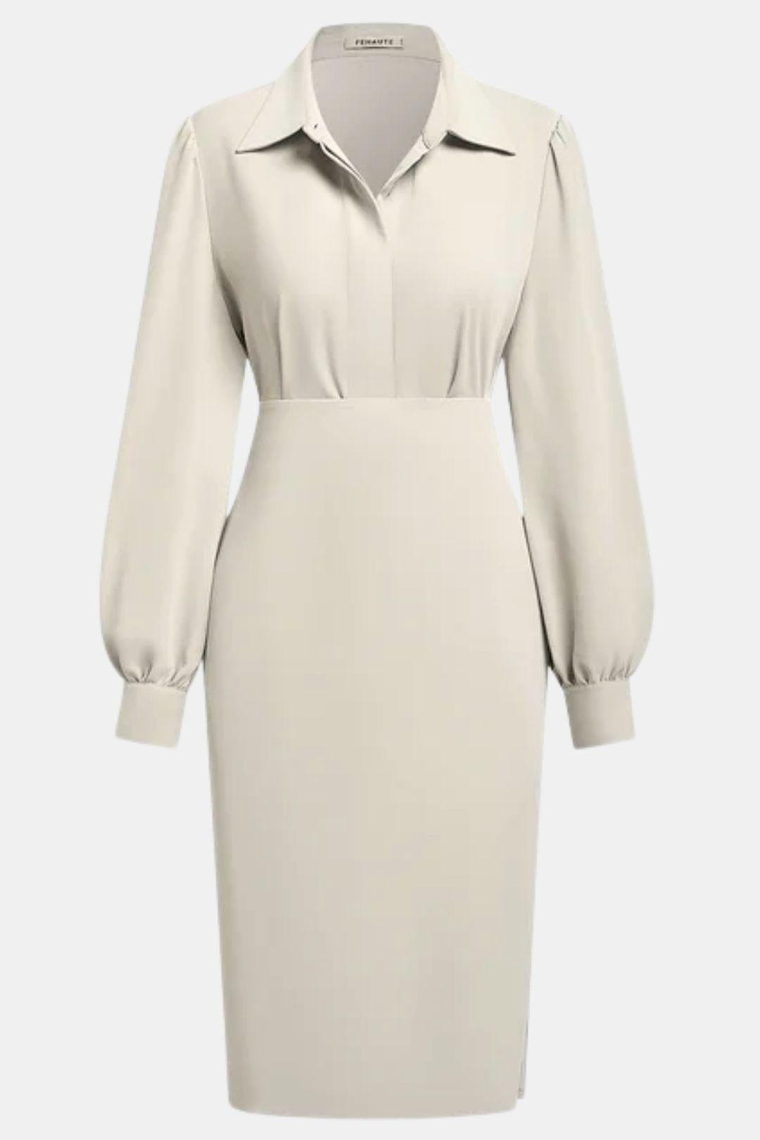 Artemisia – Light Grey Ruched Shirt Collar Two-Piece Skirt Set