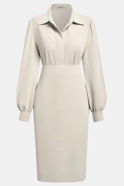 Artemisia – Light Grey Ruched Shirt Collar Two-Piece Skirt Set