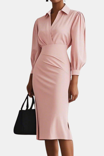 Artemisia – Light Grey Ruched Shirt Collar Two-Piece Skirt Set