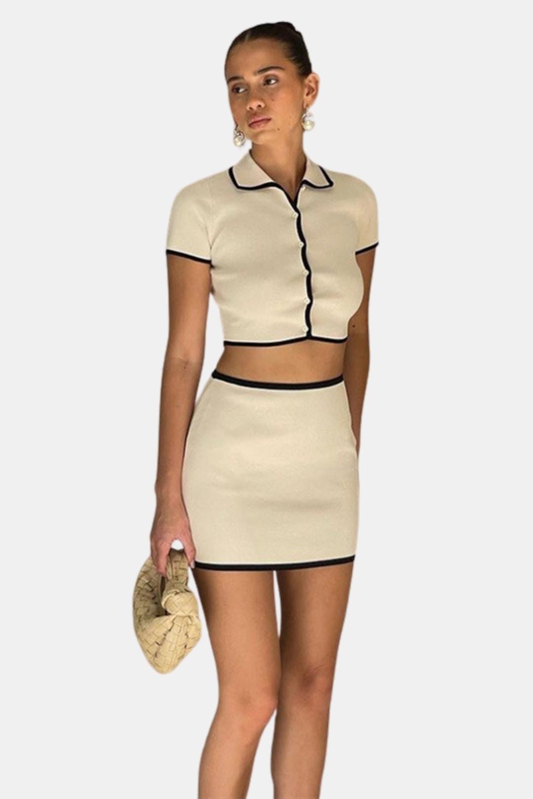 Aurora – Ribbed Polo Top & Mini Skirt Set