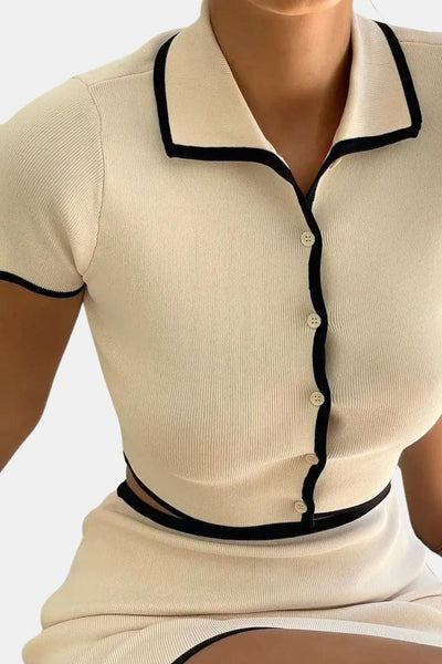 Aurora – Ribbed Polo Top & Mini Skirt Set
