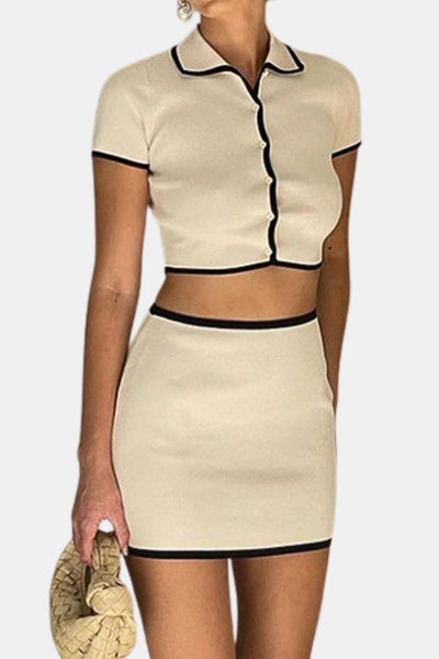 Aurora – Ribbed Polo Top & Mini Skirt Set