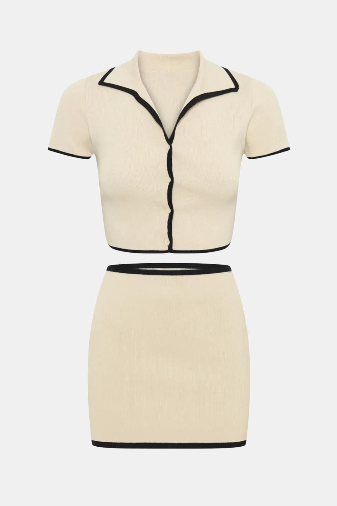 Aurora – Ribbed Polo Top & Mini Skirt Set