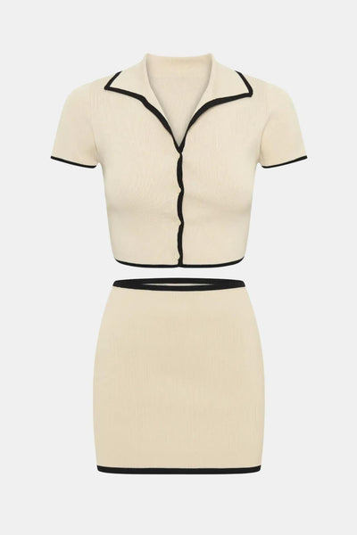 Aurora – Ribbed Polo Top & Mini Skirt Set