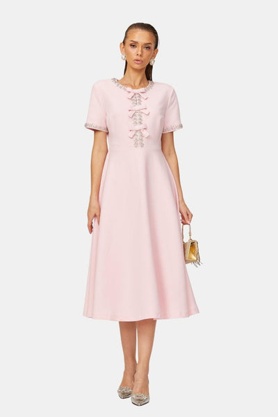 Avelisse - Bowknot Crystal-Embellished Midi Cocktail Dress