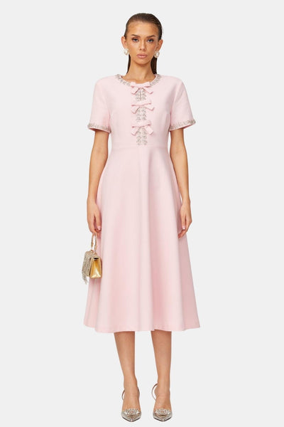 Avelisse - Bowknot Crystal-Embellished Midi Cocktail Dress