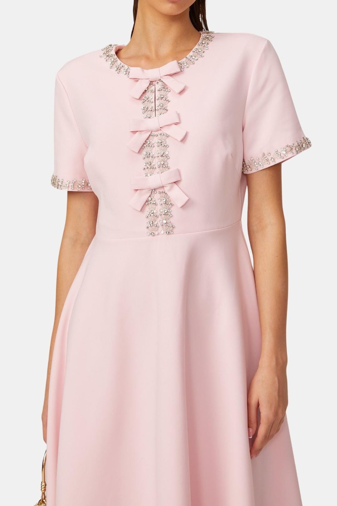 Avelisse - Bowknot Crystal-Embellished Midi Cocktail Dress