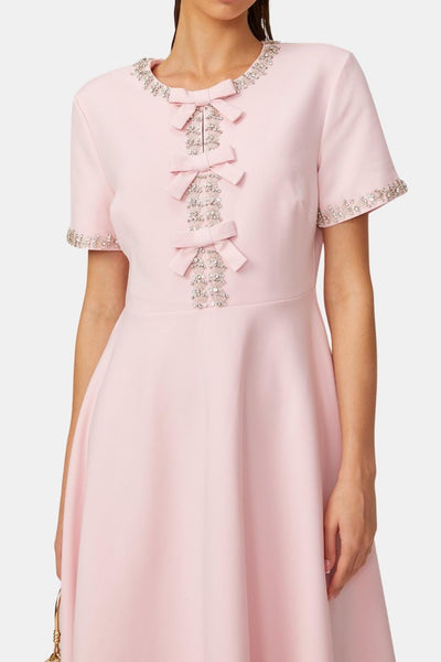 Avelisse - Bowknot Crystal-Embellished Midi Cocktail Dress
