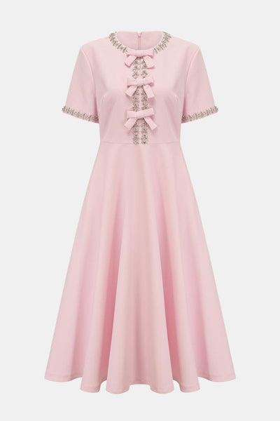 Avelisse - Bowknot Crystal-Embellished Midi Cocktail Dress