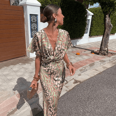 Avelora - V-Neck Maxi Dress in Soft Green
