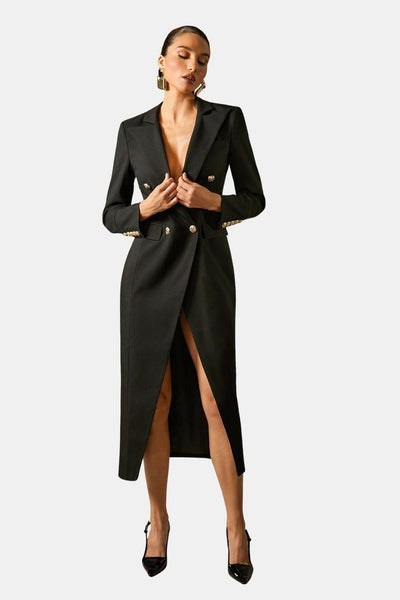 Avery – Black Tuxedo Maxi Blazer Dress