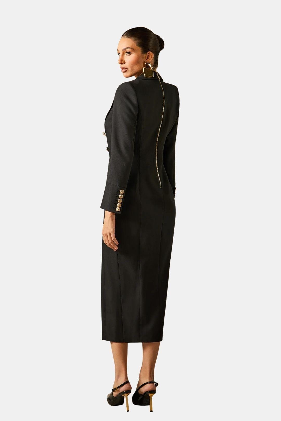 Avery – Black Tuxedo Maxi Blazer Dress