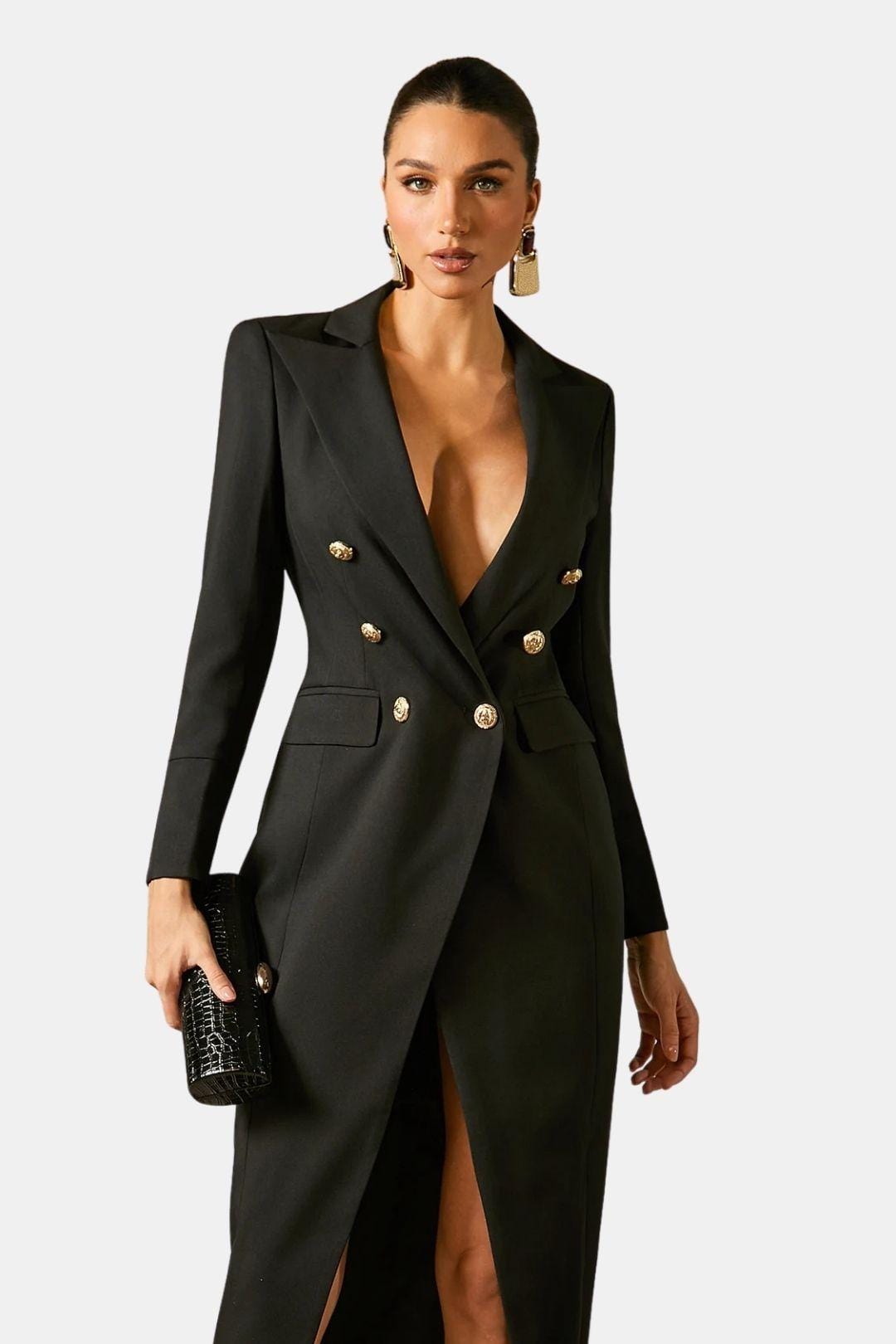 tuxedo maxi dress Blazer Dress – Black Tuxedo Maxi Blazer Dress – Modesia