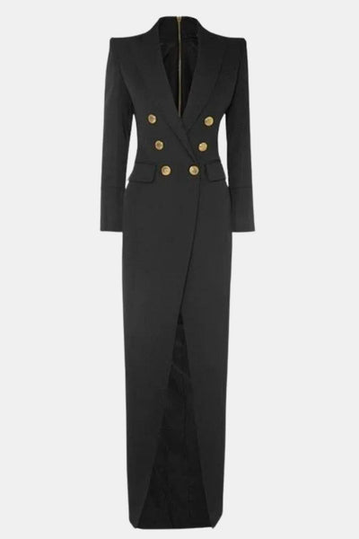 Avery – Black Tuxedo Maxi Blazer Dress