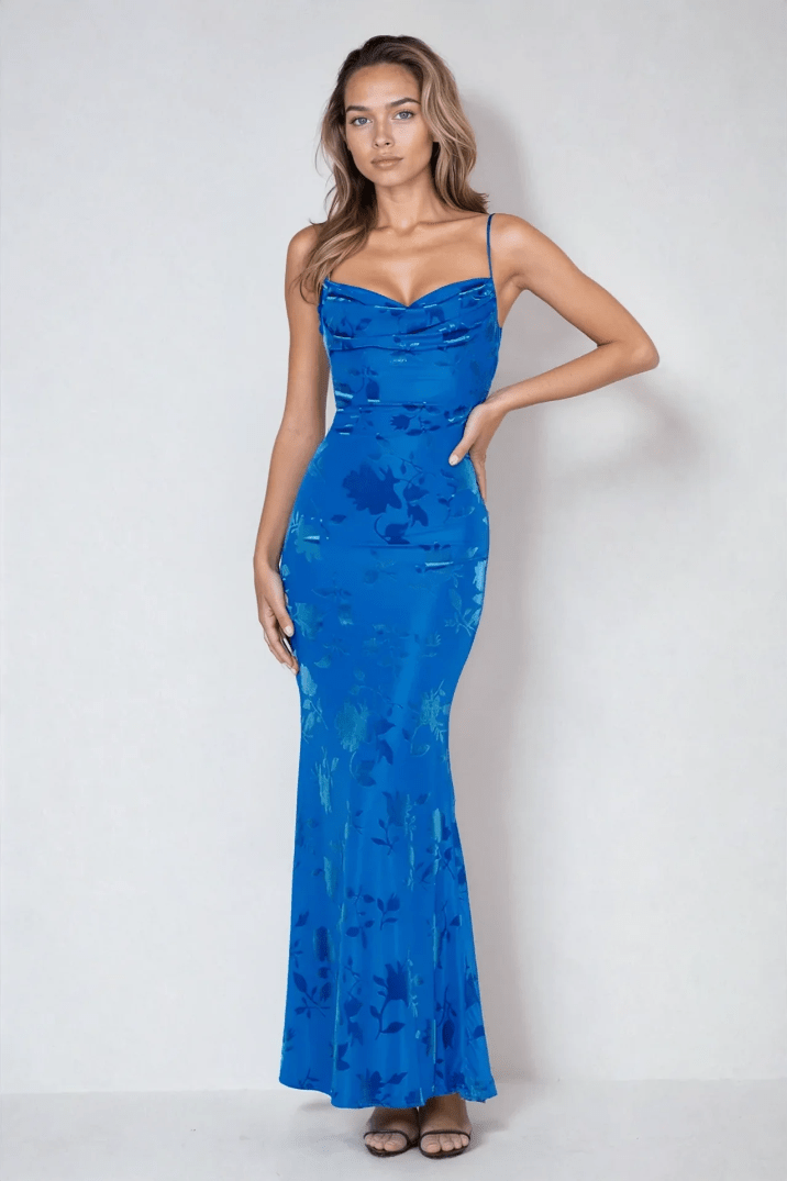 Azzaria – Floral Strap Maxi Dress in Royal Blue