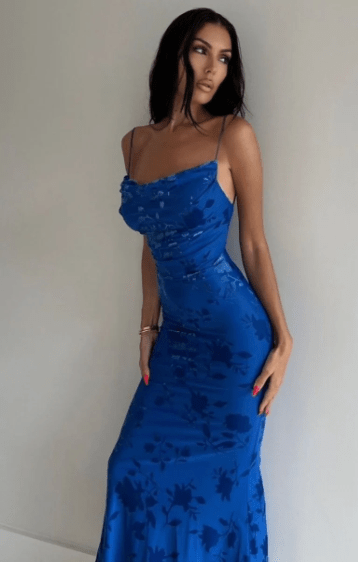 Azzaria – Floral Strap Maxi Dress in Royal Blue