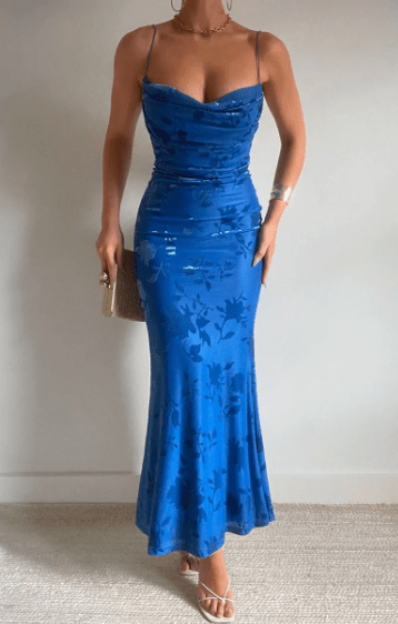 Azzaria – Floral Strap Maxi Dress in Royal Blue