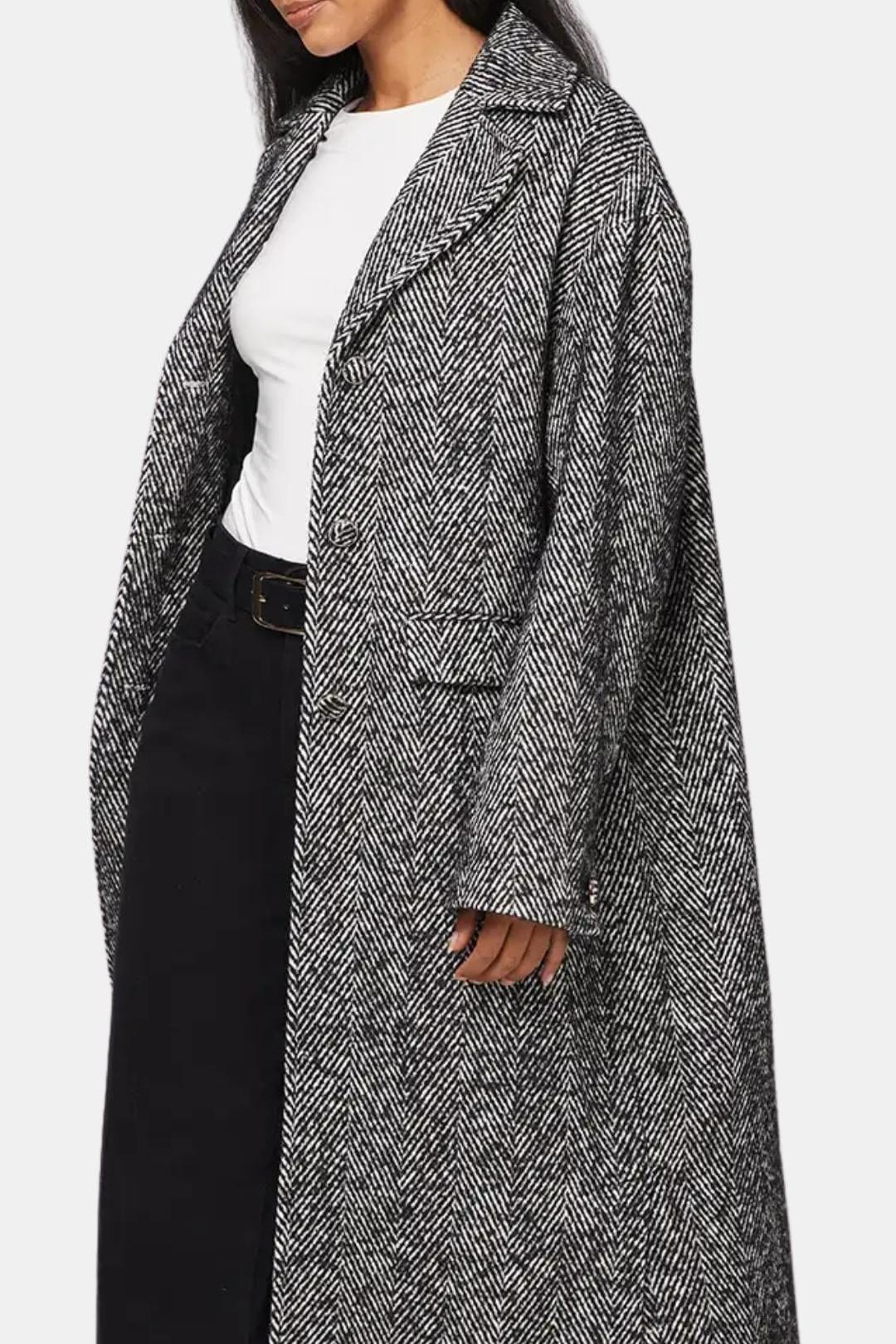 Bailey – Collared Herringbone Maxi Coat