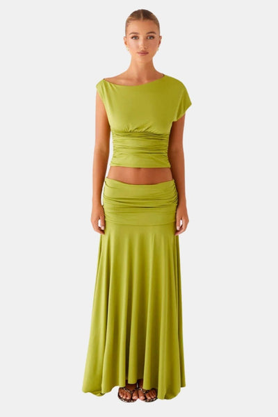 Belinda - One-Shoulder Ruched Maxi Skirt Set