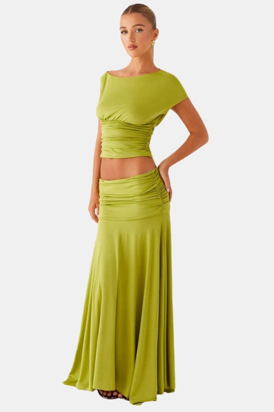 Belinda - One-Shoulder Ruched Maxi Skirt Set