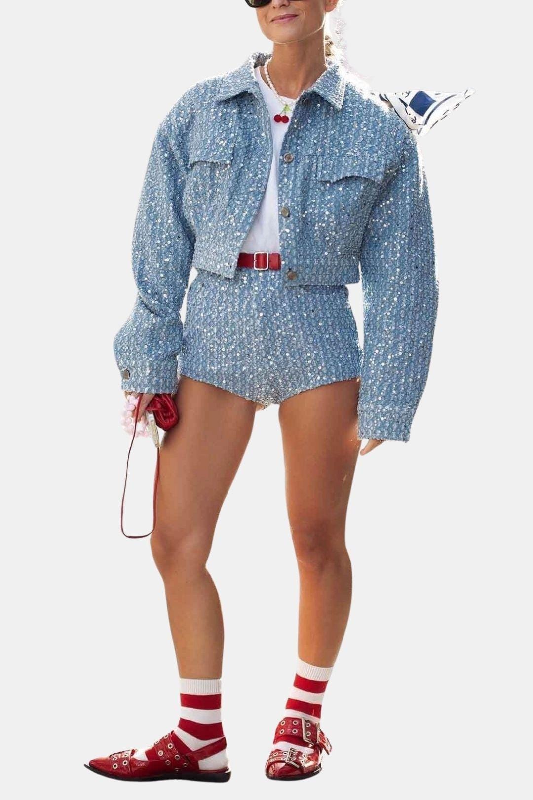 Beryl – Denim Sequined Short Coat