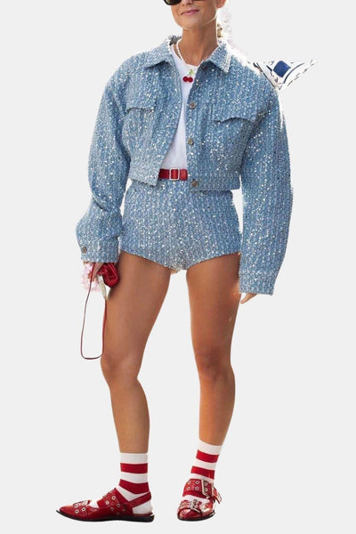 Beryl – Denim Sequined Short Coat