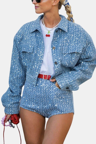 Beryl – Denim Sequined Short Coat