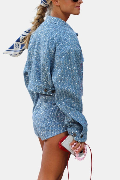 Beryl – Denim Sequined Short Coat