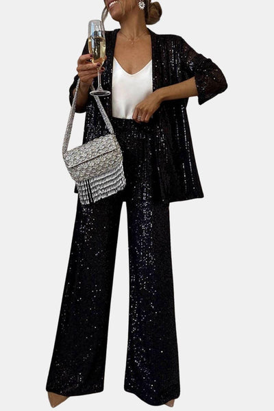 Blanche – Sequin Party Open Front Long Sleeve Coat