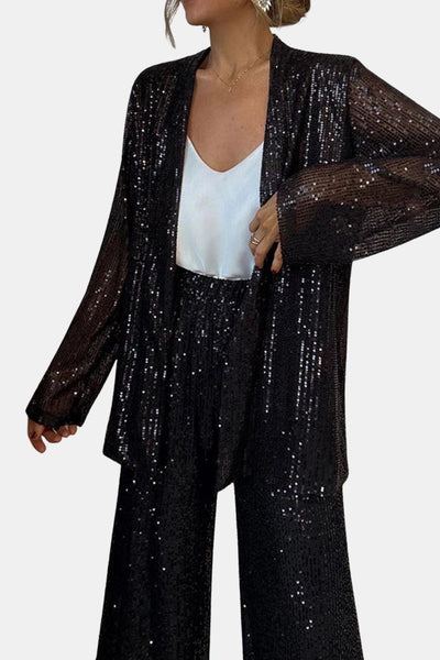 Blanche – Sequin Party Open Front Long Sleeve Coat