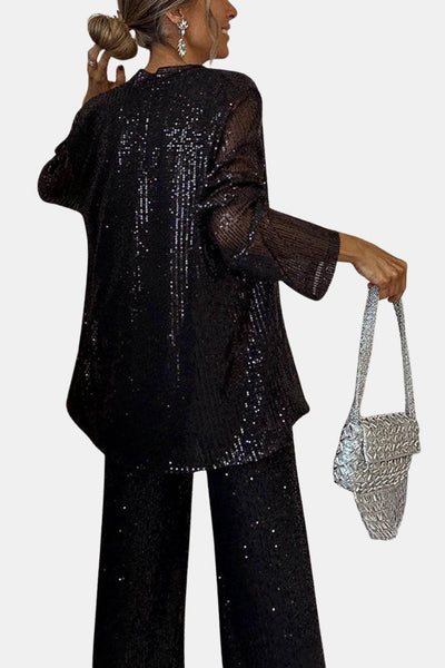 Blanche – Sequin Party Open Front Long Sleeve Coat