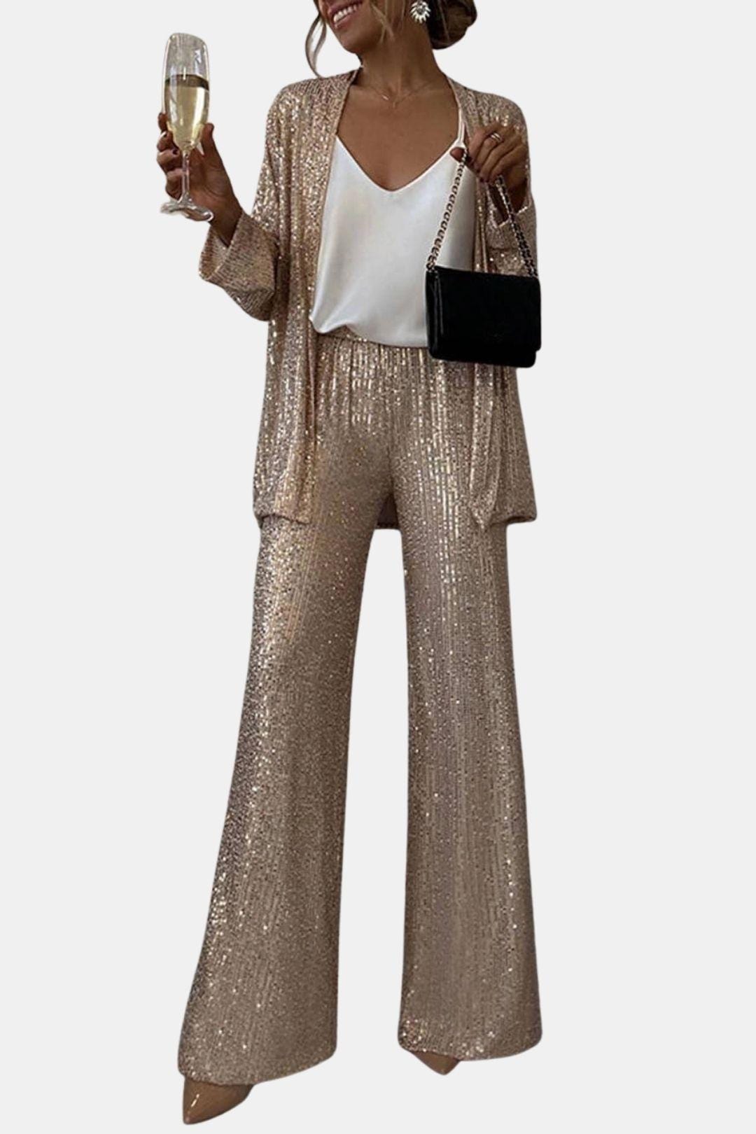 Blanche – Sequin Party Open Front Long Sleeve Coat