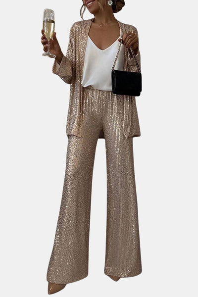 Blanche – Sequin Party Open Front Long Sleeve Coat