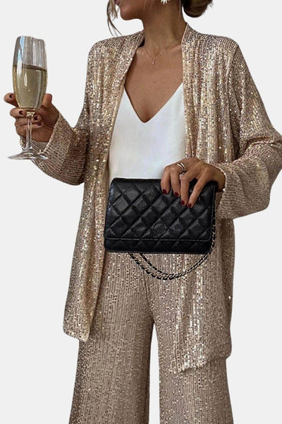 Blanche – Sequin Party Open Front Long Sleeve Coat