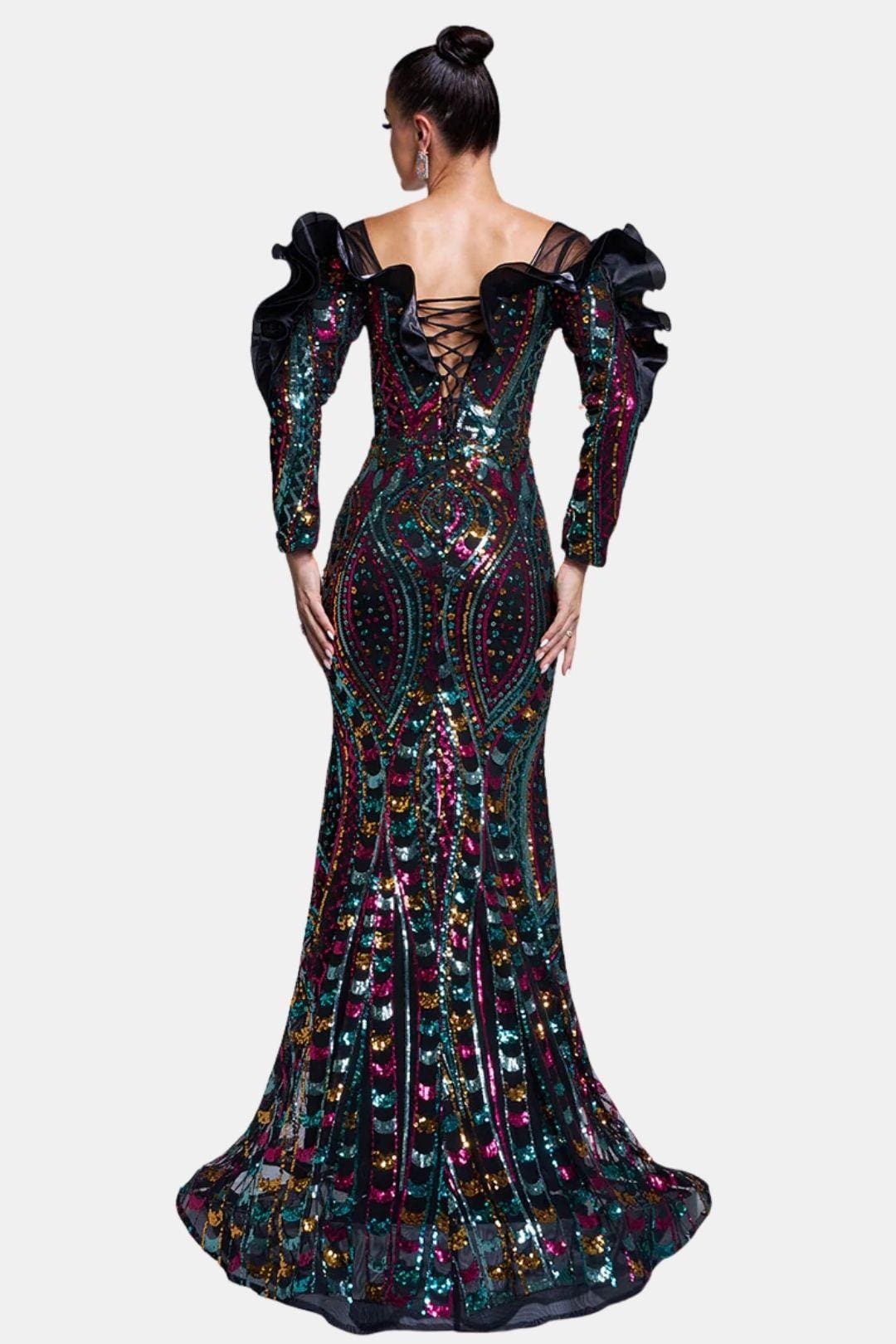 Brenda - Ruffled Off-Shoulder Sequin Mermaid Evening Dress