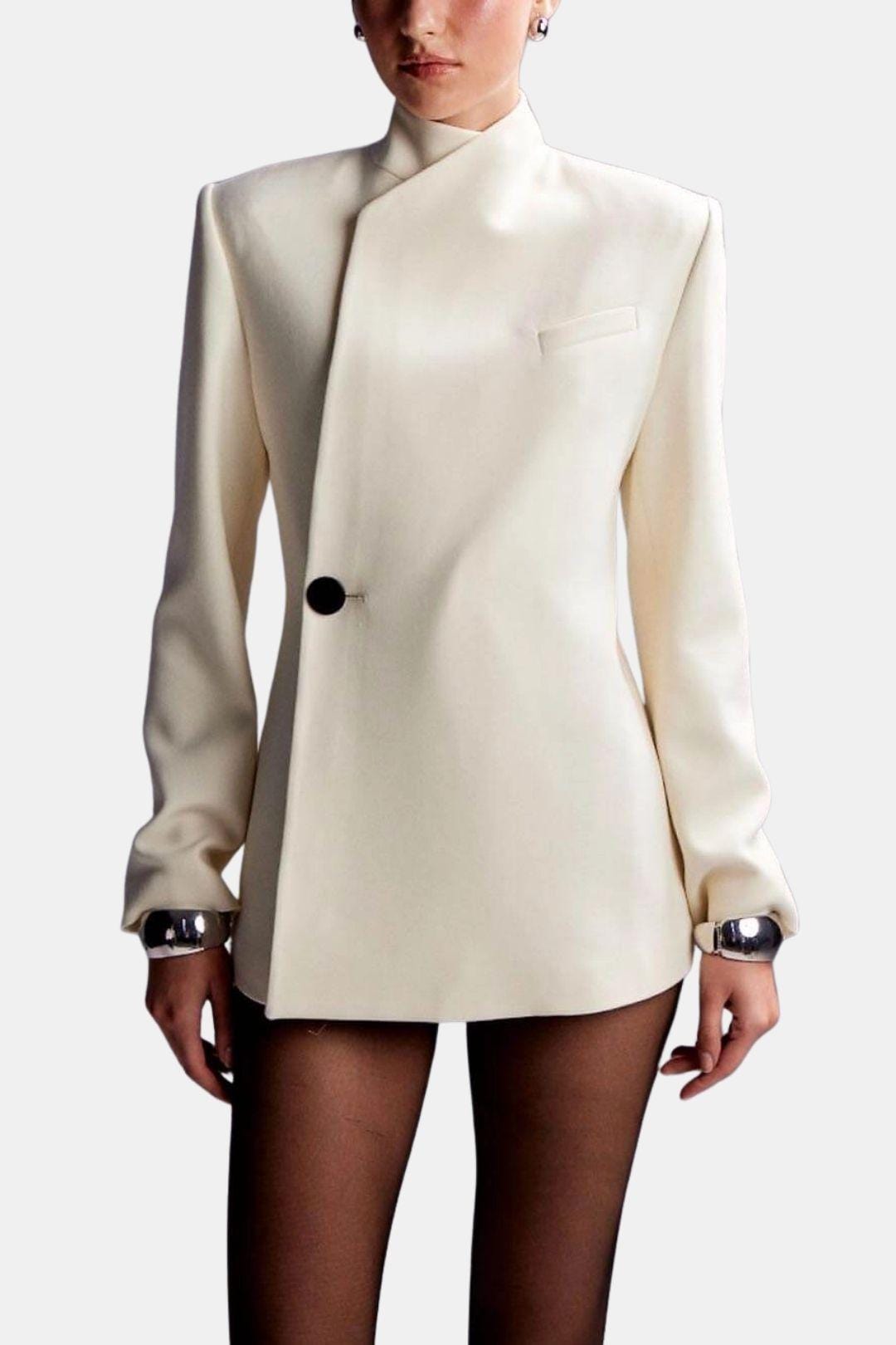 Bridget – Single Button Stand Collar Long Sleeve Blazer
