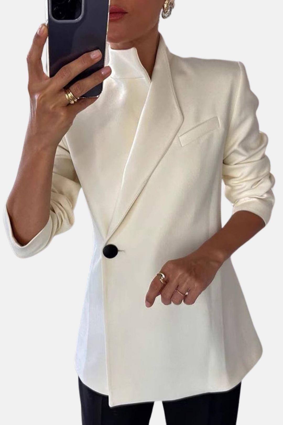 Bridget – Single Button Stand Collar Long Sleeve Blazer