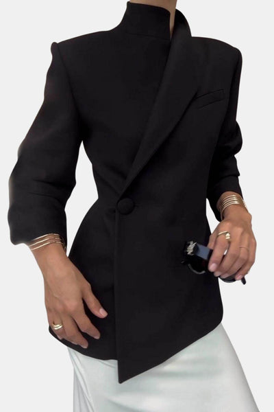Bridget – Single Button Stand Collar Long Sleeve Blazer