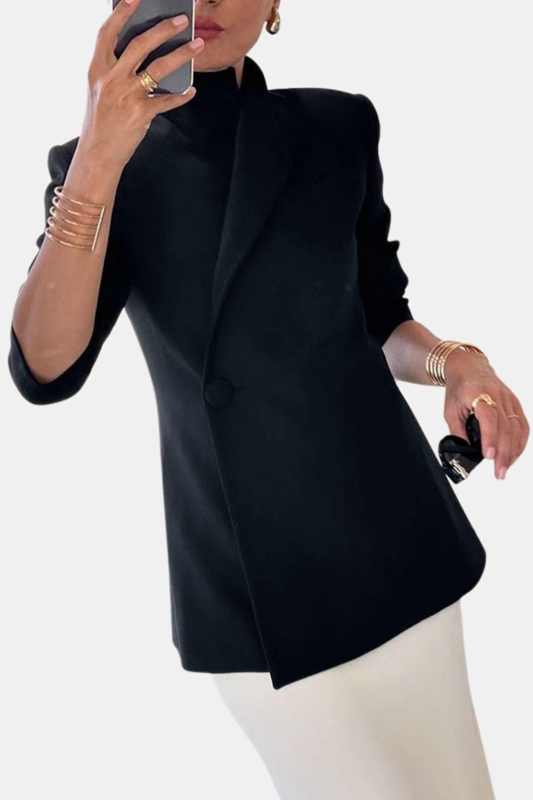Bridget – Single Button Stand Collar Long Sleeve Blazer